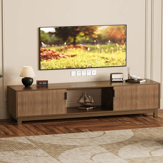 HiMISS Fluted Mid Century Modern TV Stand With Adjustable Shelves
