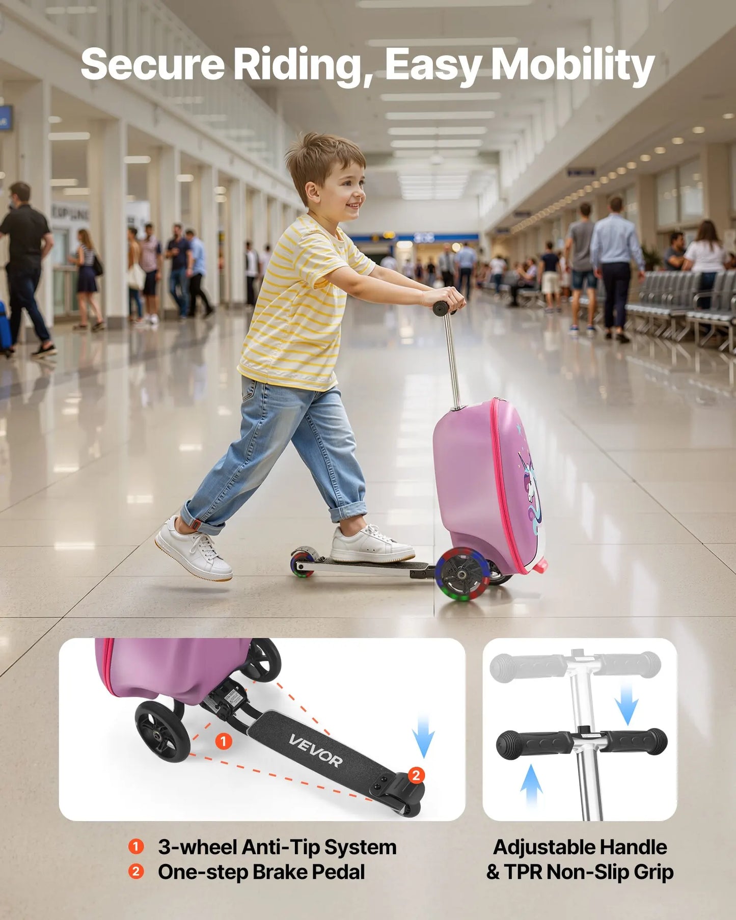 Ride On Luggage Kids Scooter Suitcase With FlashWheels