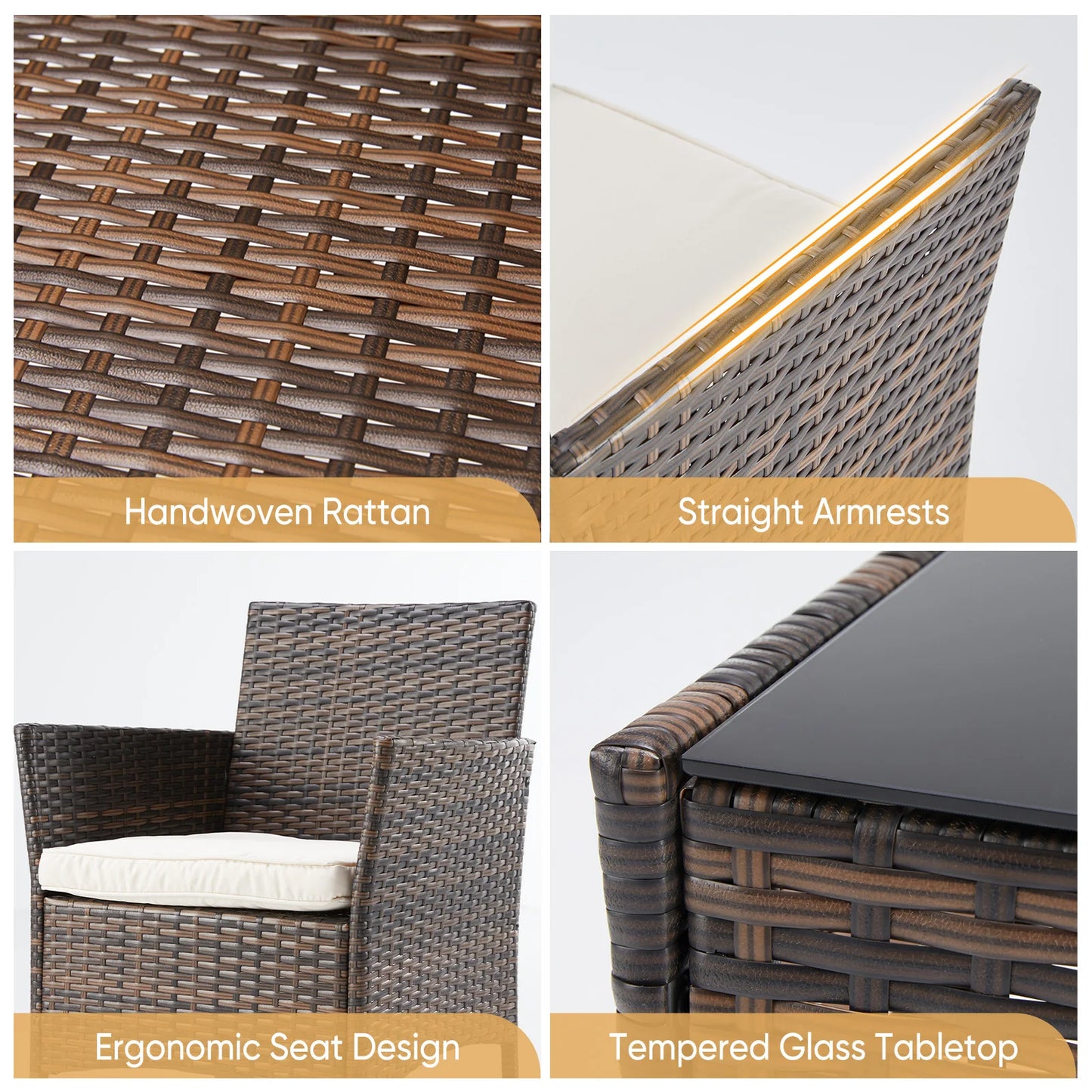 3 Piece Patio Furniture Set With Wicker And Glass Table