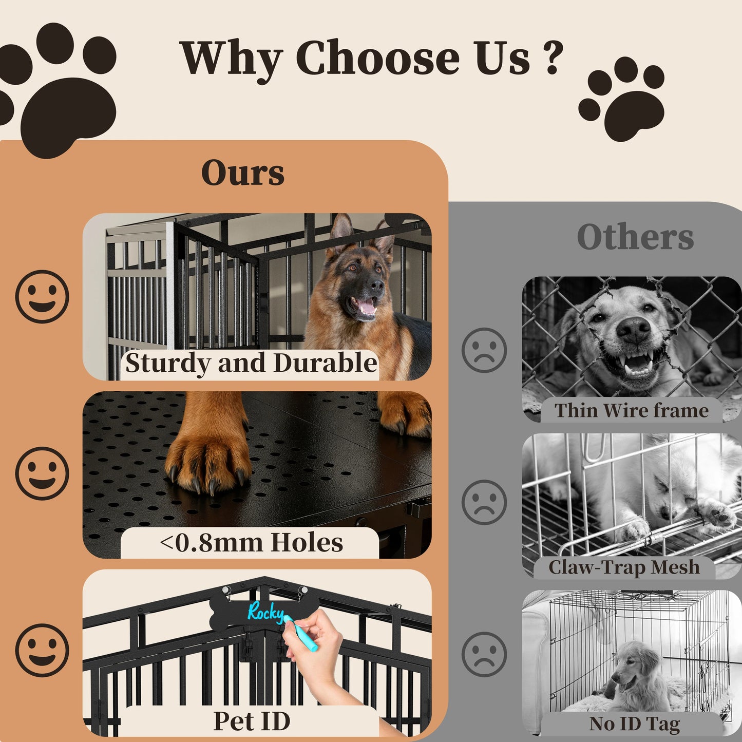Heavy Duty Dog Crate Metal Kennel With Lockable Wheels
