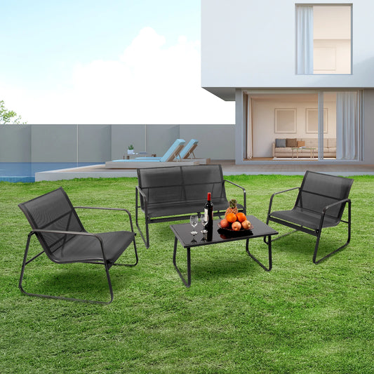 Patio Furniture Set With Metal Frame And Mesh Back