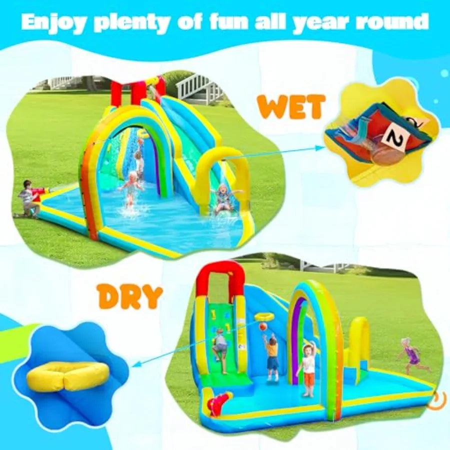 Inflatable Outdoor Water Park With Slide Sprinkler And Climbing Wall