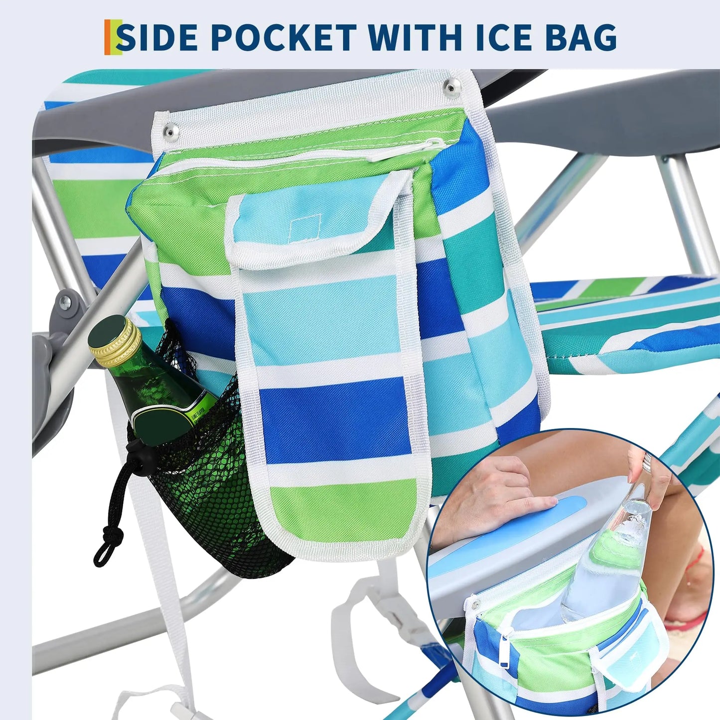 2 Pack Backpack Beach Chairs With Cooler Pouch