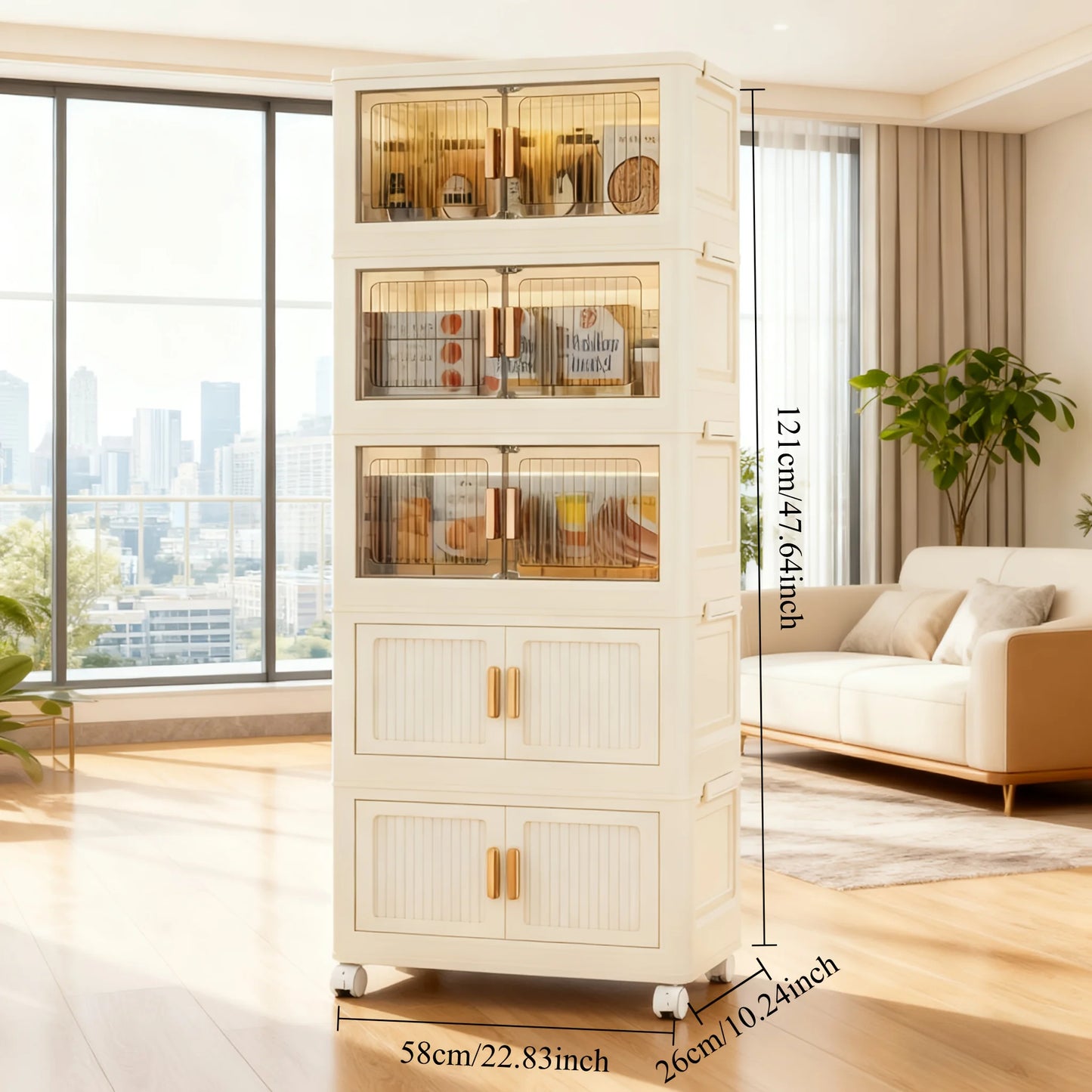 Stackable Versatile Storage Cabinet With Doors And Wheels Plastic Organizer