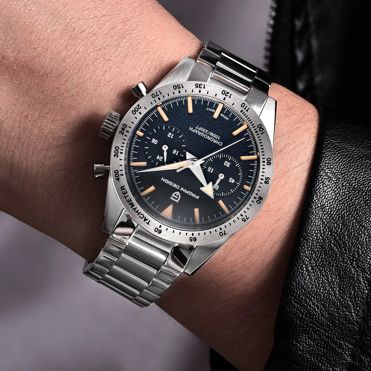 PAGANI DESIGN Retro Luxury Quartz Mens Watch Stainless Steel Chronograph