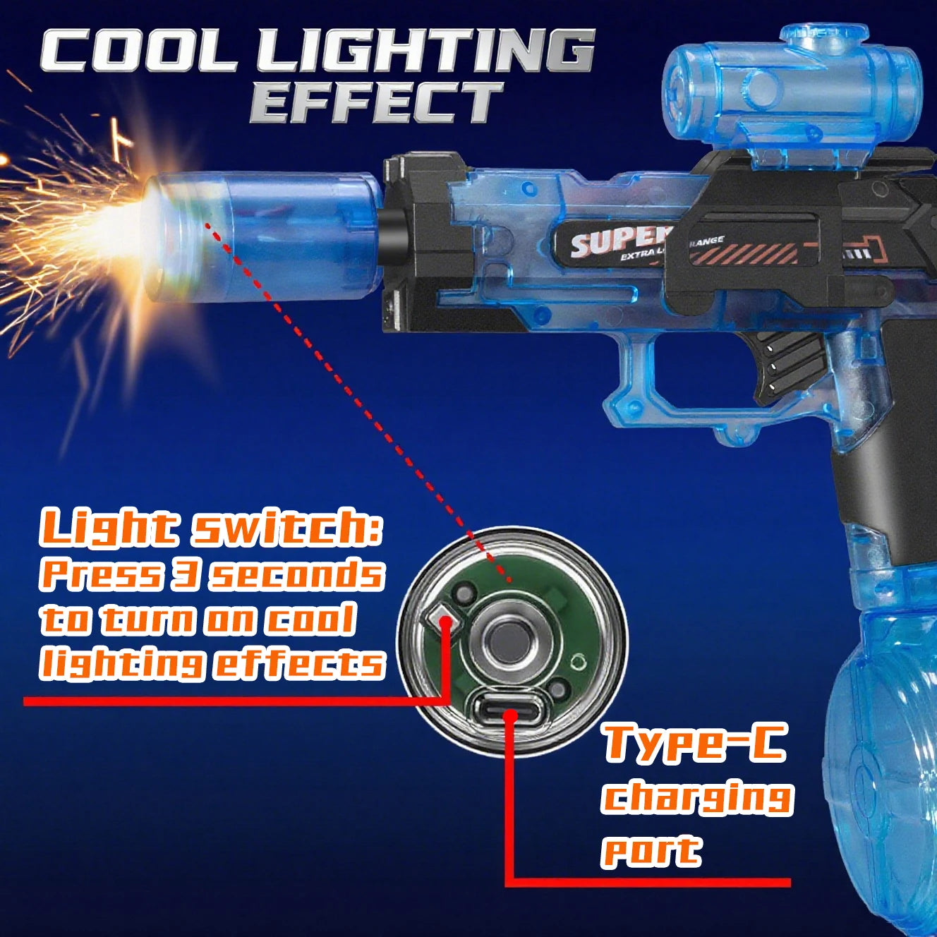 Electric Water Gun Toys With LED Light Pistol For Kids