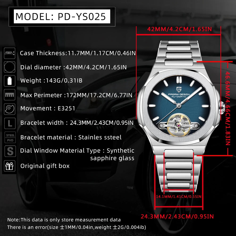 PAGANI DESIGN Skeleton Tourbillon Automatic Men's Wristwatch