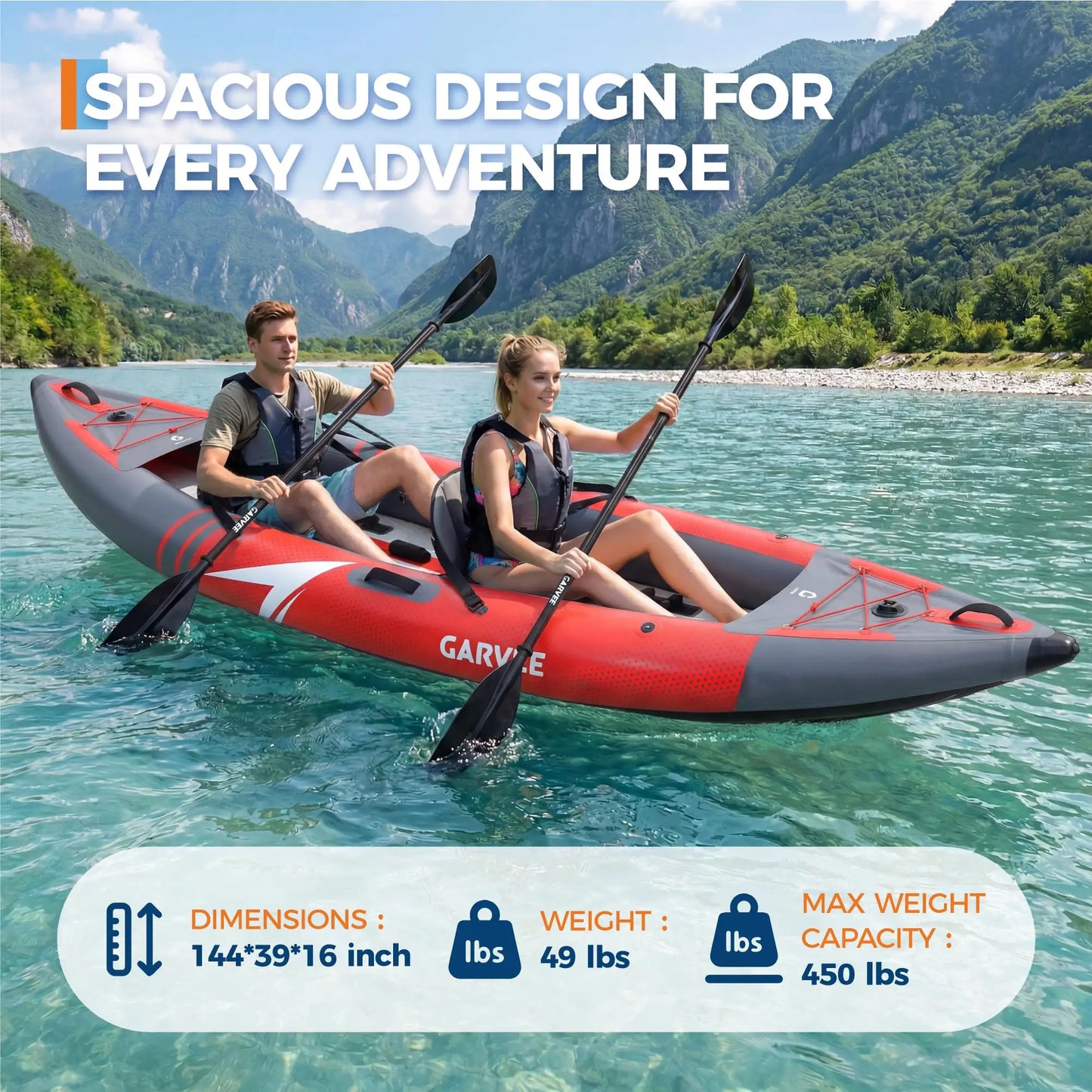 HiMISS Two Person Inflatable Kayak With Seats Pump