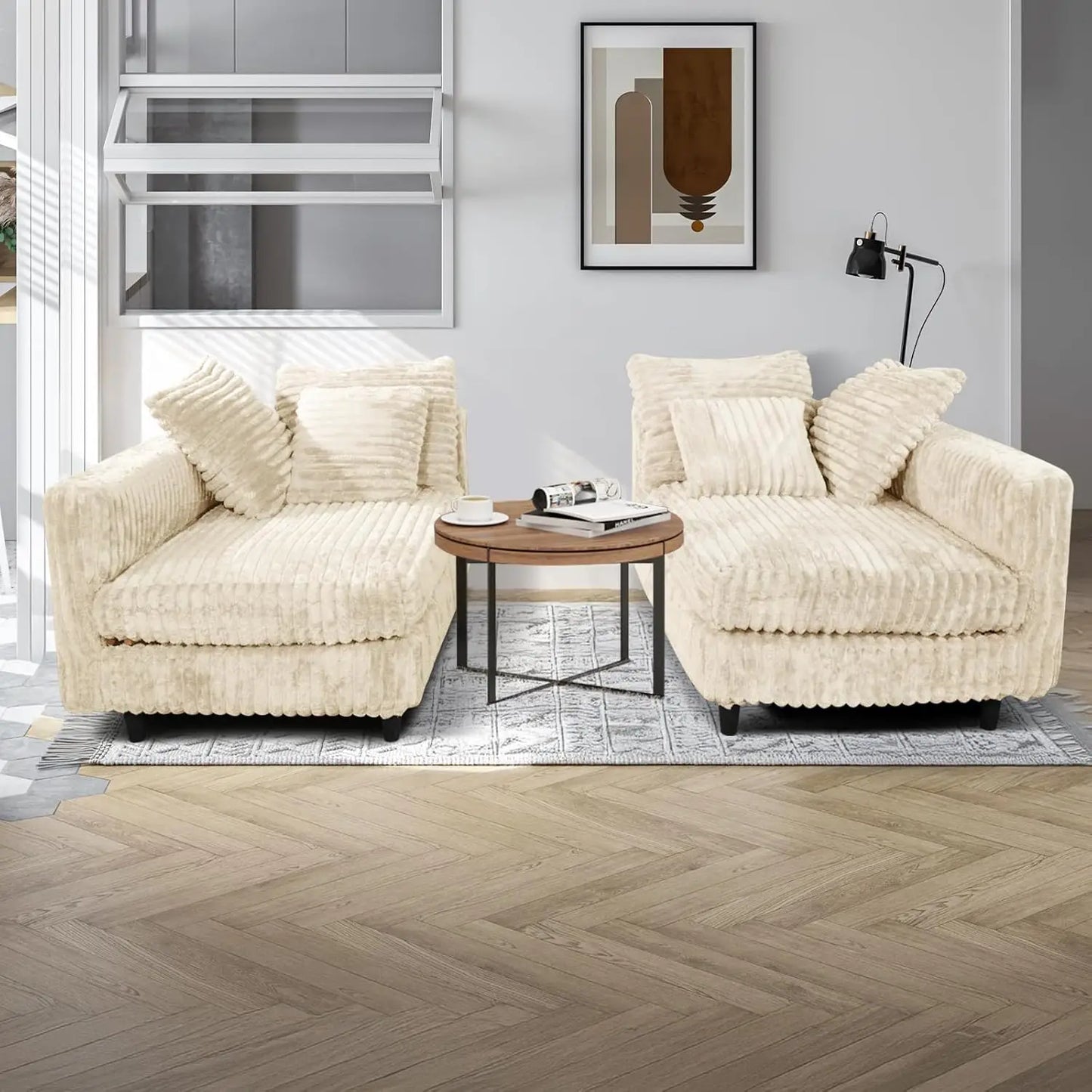 104.3'' Deep Seat Modular Sectional Sofa Plush Corduroy Memory Foam Convertible 6 Pillows Living Room Apartment, Customized