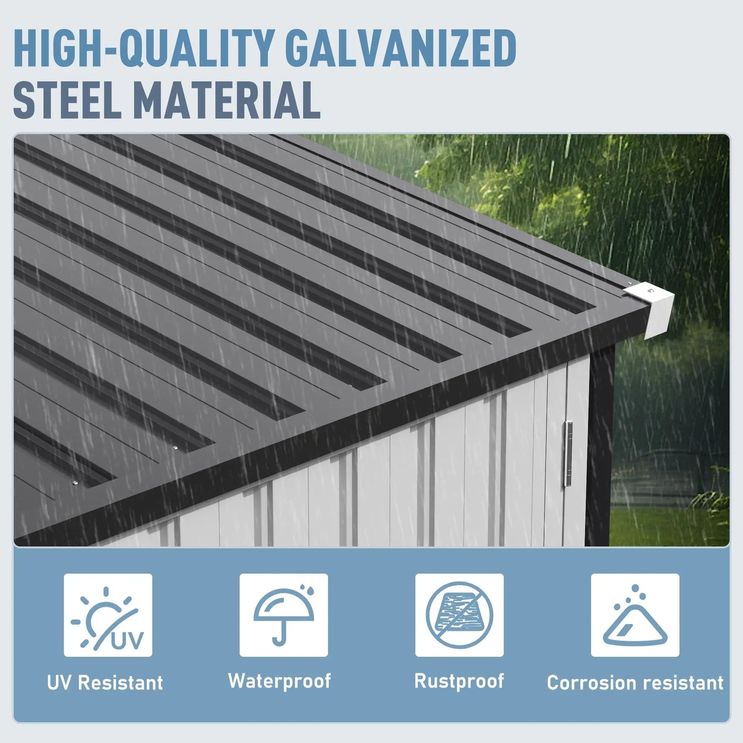 VIWAT Outdoor Metal Storage Shed With Window Lockable Heavy Duty Frame