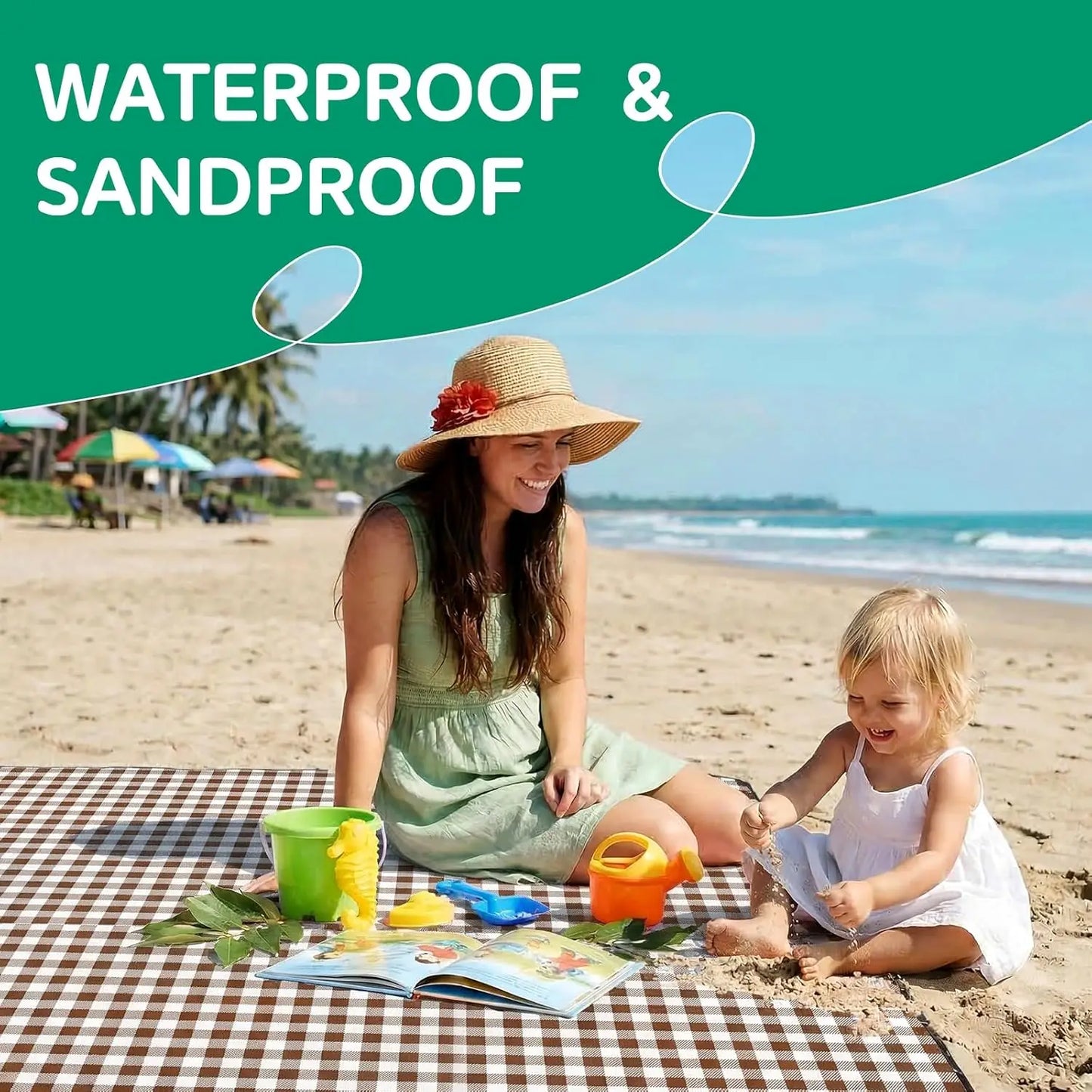 Waterproof Beach Blanket Picnic Mat Canvas Towel For Outdoor Trips