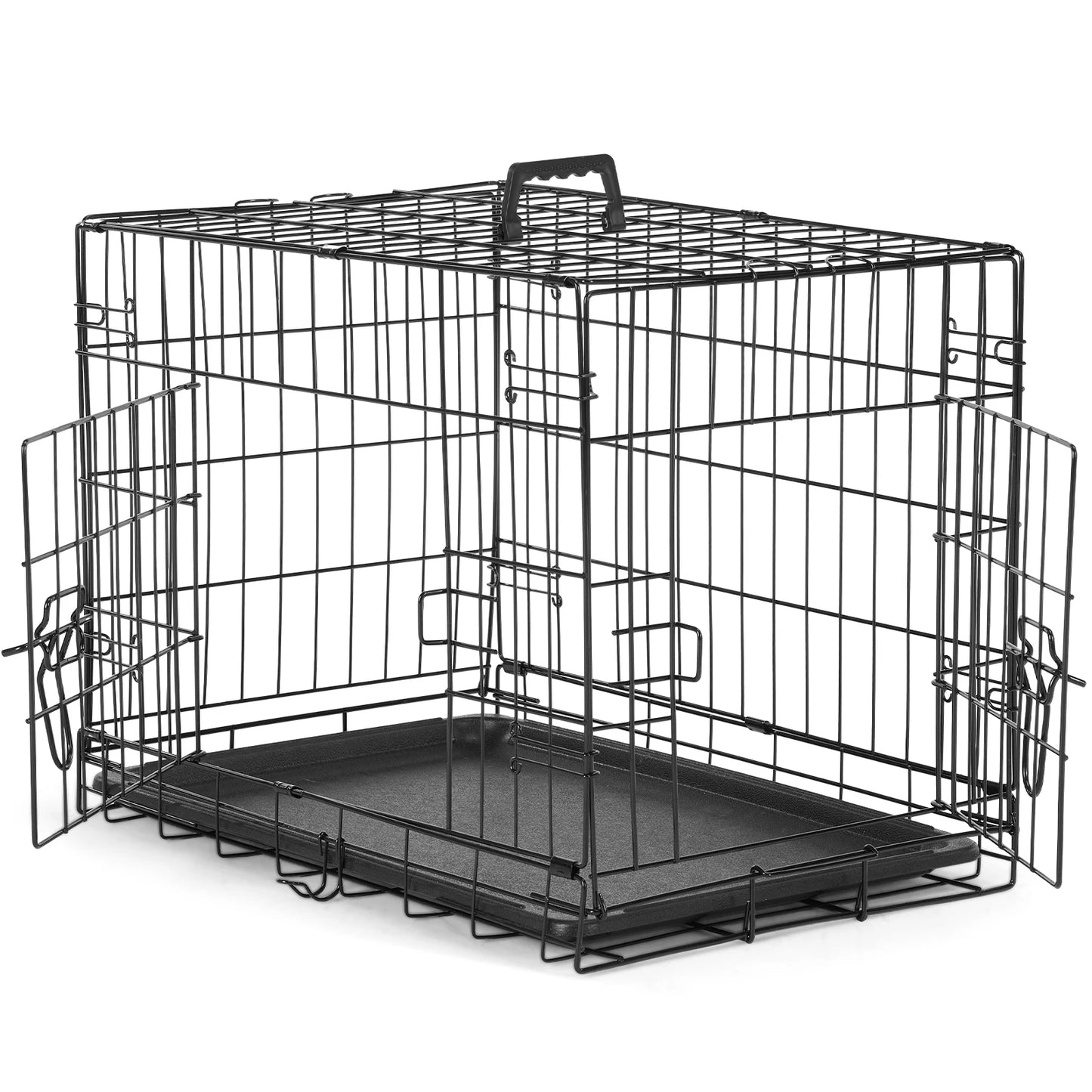 JHK Double Door Folding Dog Cage with Plastic Leak-Proof Pan