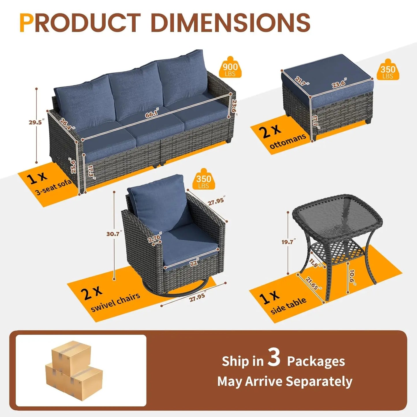 PE Rattan Sectional Sofa Set With Swivel Chairs And Table