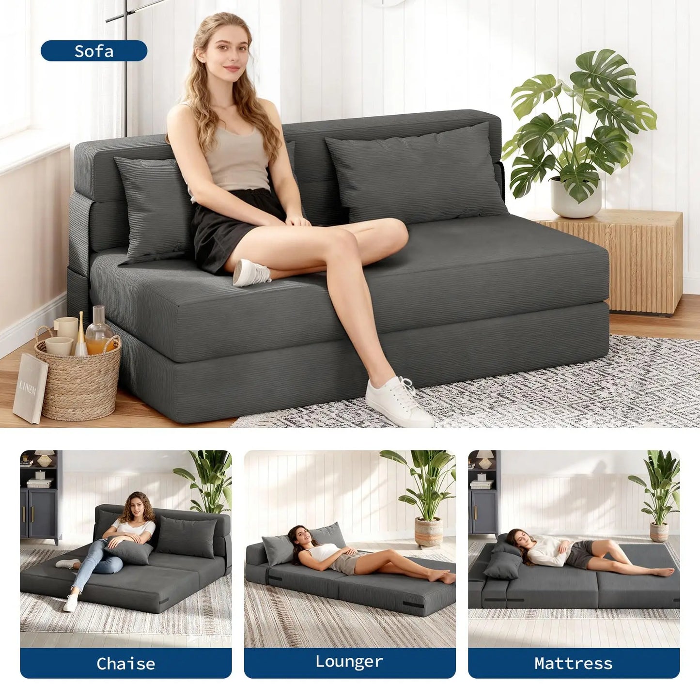 HobbyLane Four In One Folding Sofa Bed Convertible Sleeper