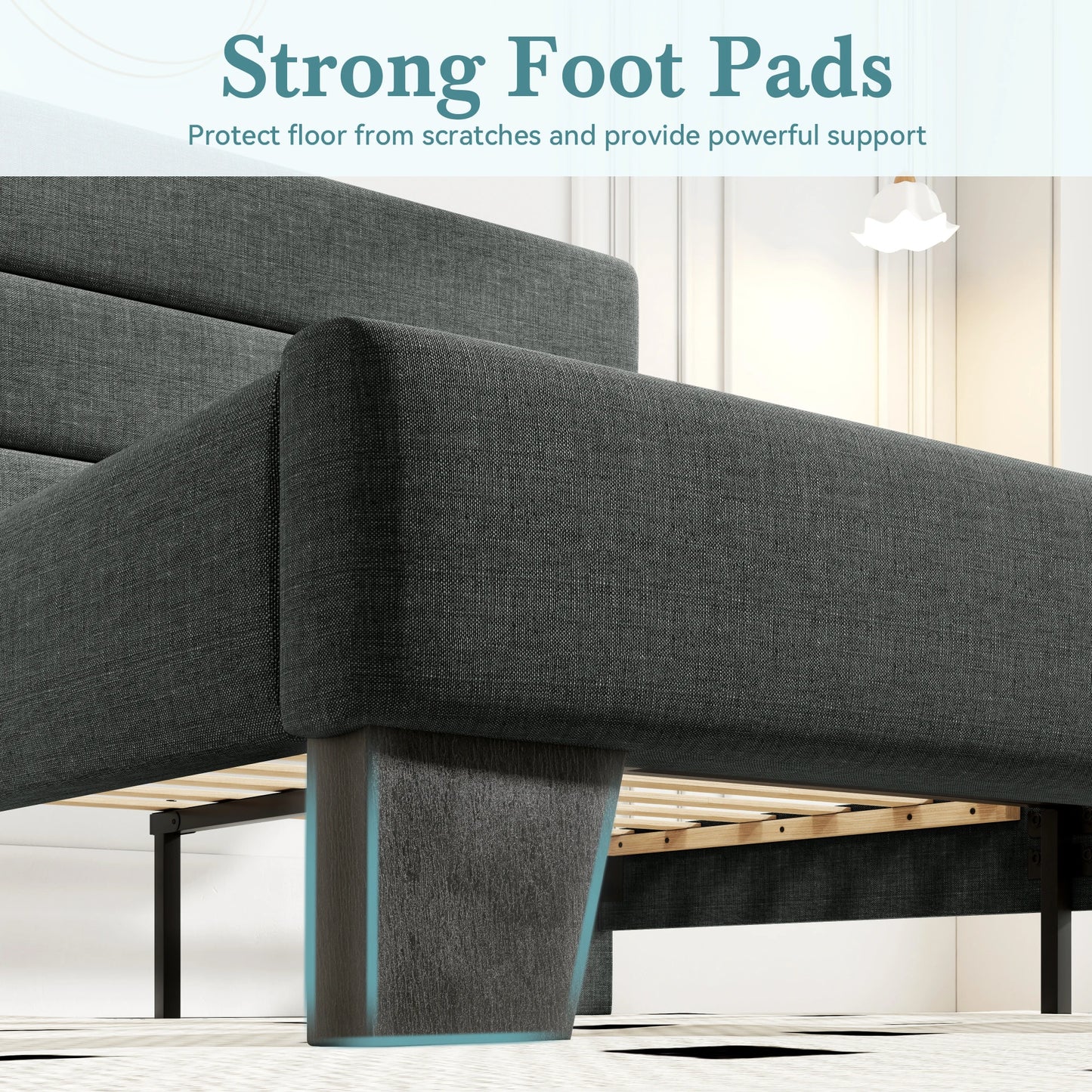 HOOMIC Bed Frame With Headboard Fabric Platform Bed Slats