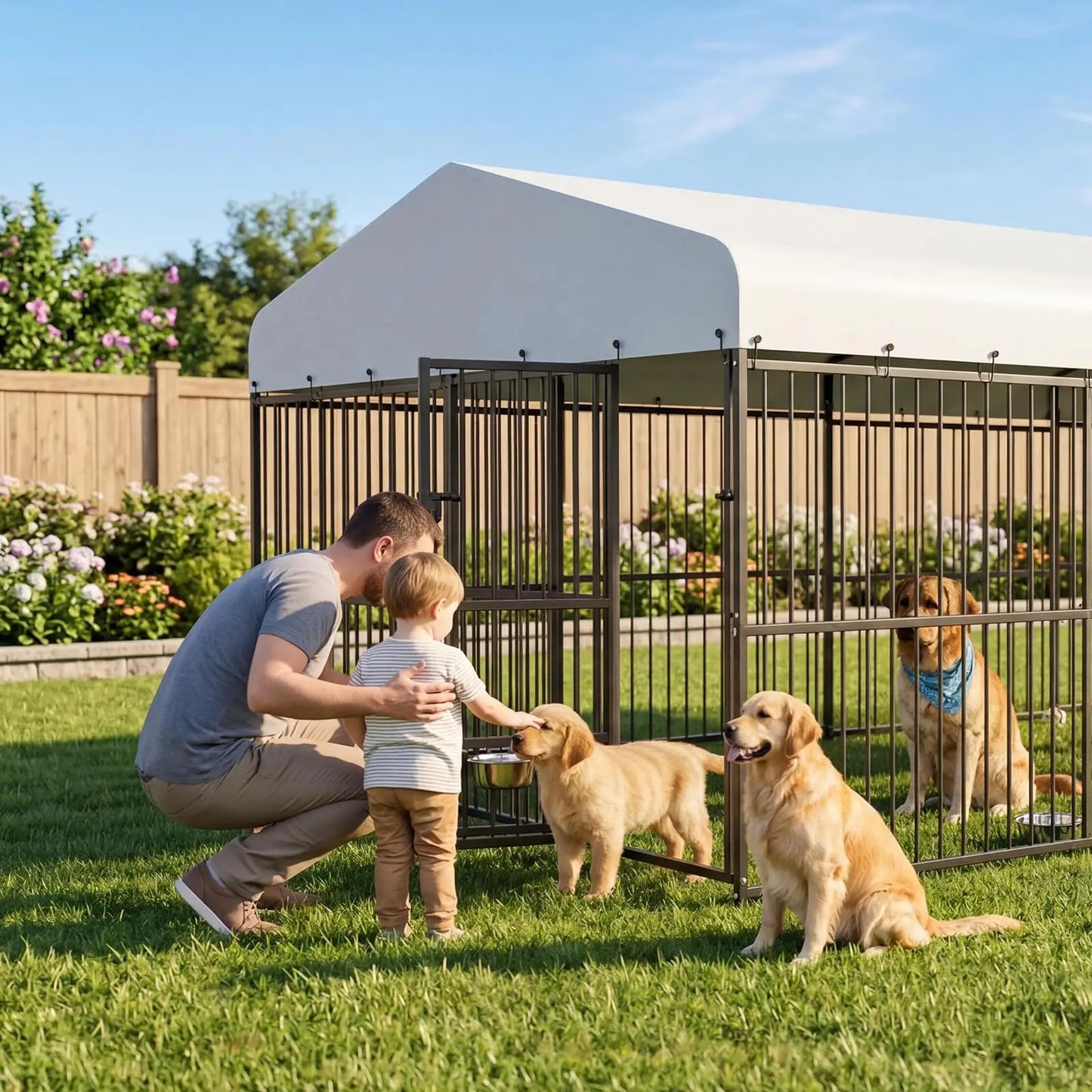 HiMISS Heavy Duty Outdoor Dog Kennel Enclosure With Waterproof Cover
