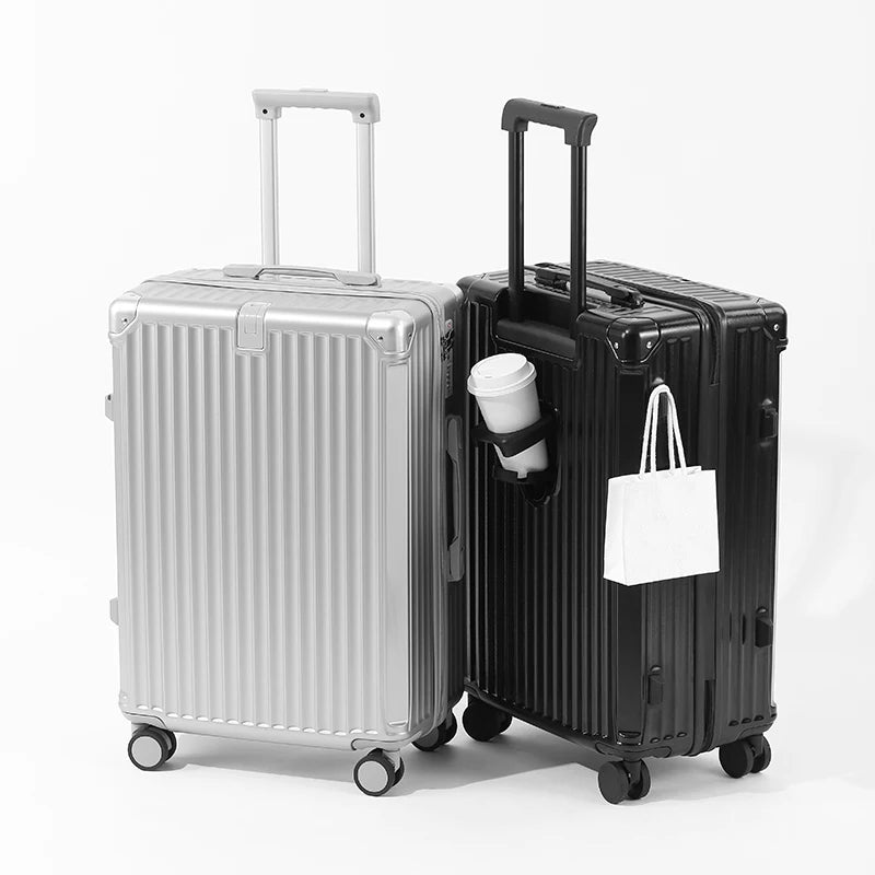 Zippered ABS PC Suitcase Luggage With Cup Holder And Wheels