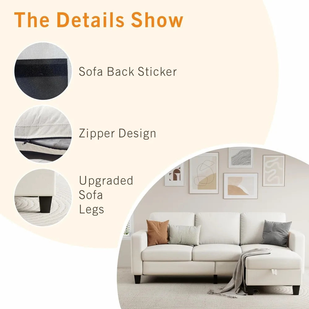 L-Shaped Sectional Sofa With Storage Ottoman For Living Room