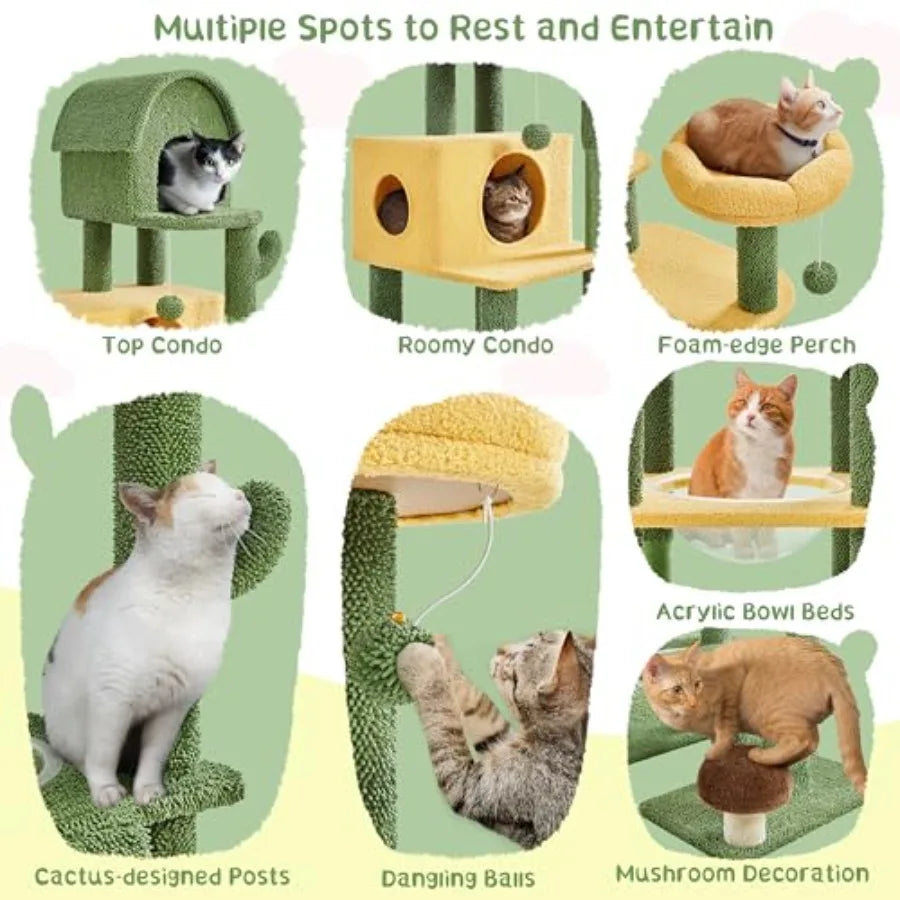 Cactus Cat Tree Multi Level Tower With Condos And Bowls