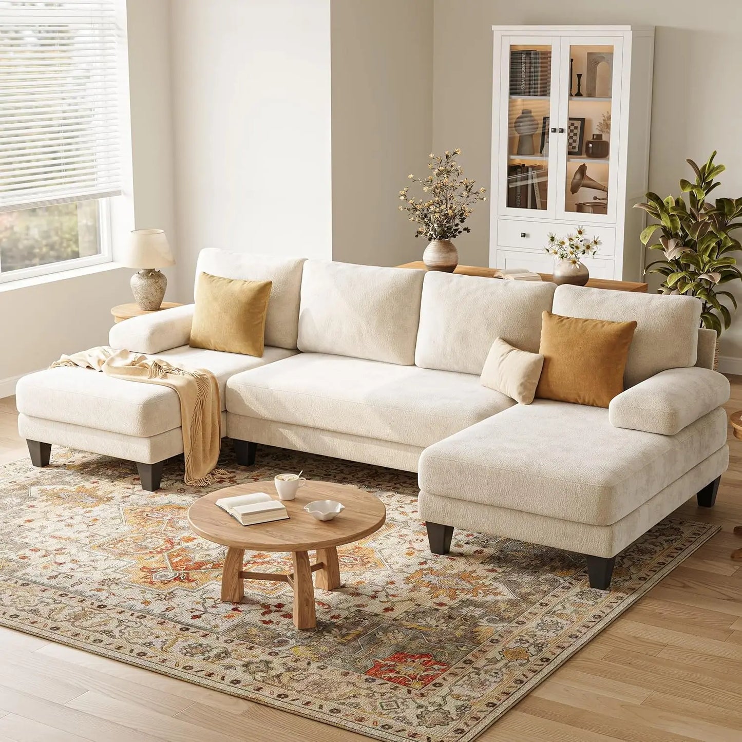 U Shaped Sectional Sofa With Double Chaise For Living Room