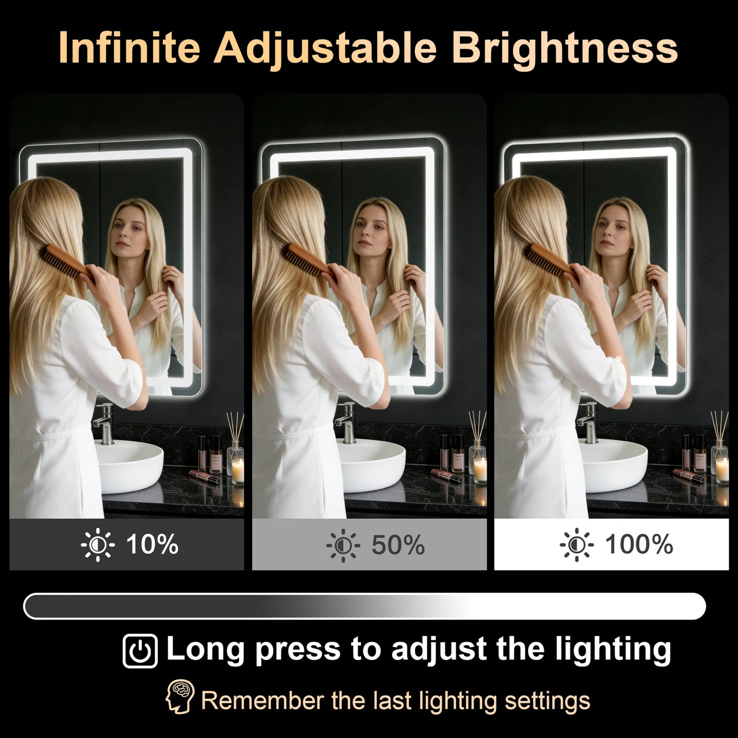 50x70cm LED Bathroom Mirror Vanity Mirrors with Backlit Lights Fogless Makeup Mirror Wall Mounted with Demister