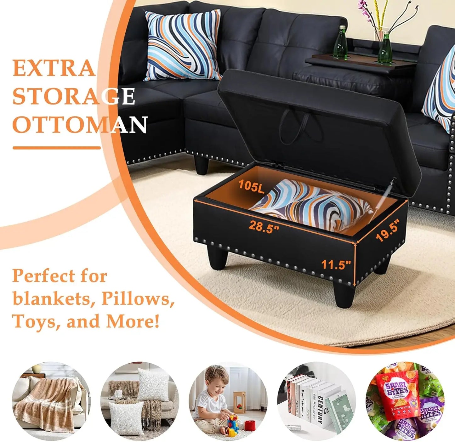Modern Sectional Sofa Couch 4 Seater Set With Chaise Lounge