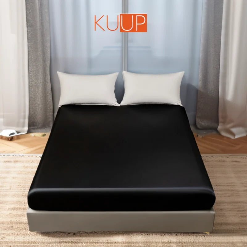 Kuup 100%Polyester 1pcs satin surface Bedding Fitted Sheet（No pillowcase）Elastic Band Around Mattress Cover King Bed Cover Sheet