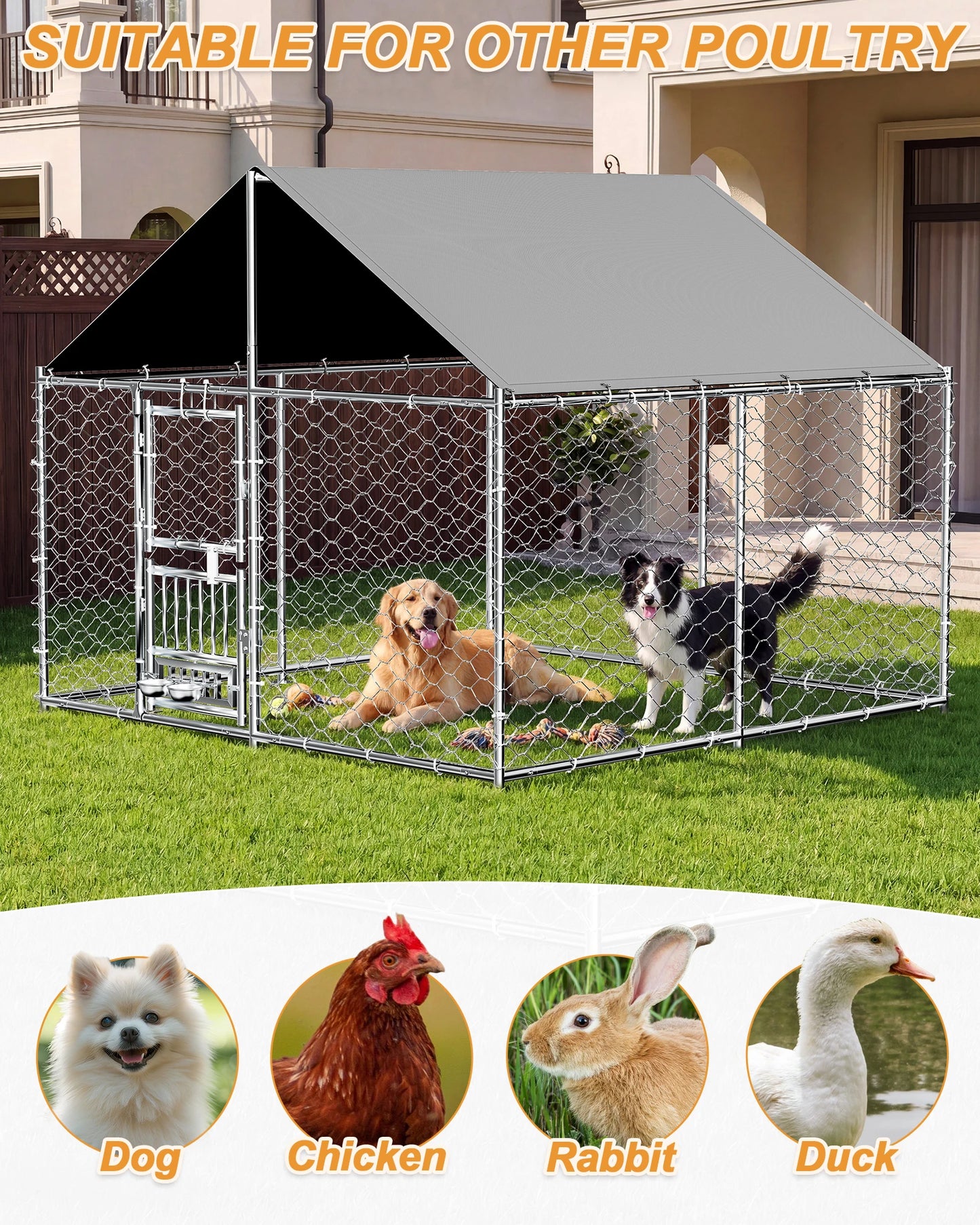 Outdoor Dog Kennel With Rotating Feeder Roof And Double Doors