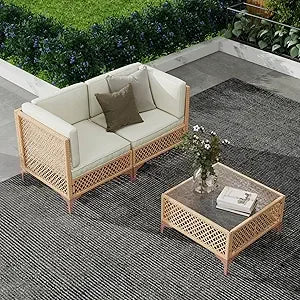 Outdoor Wicker Patio Sectional Set Boho Sofa With Coffee Table