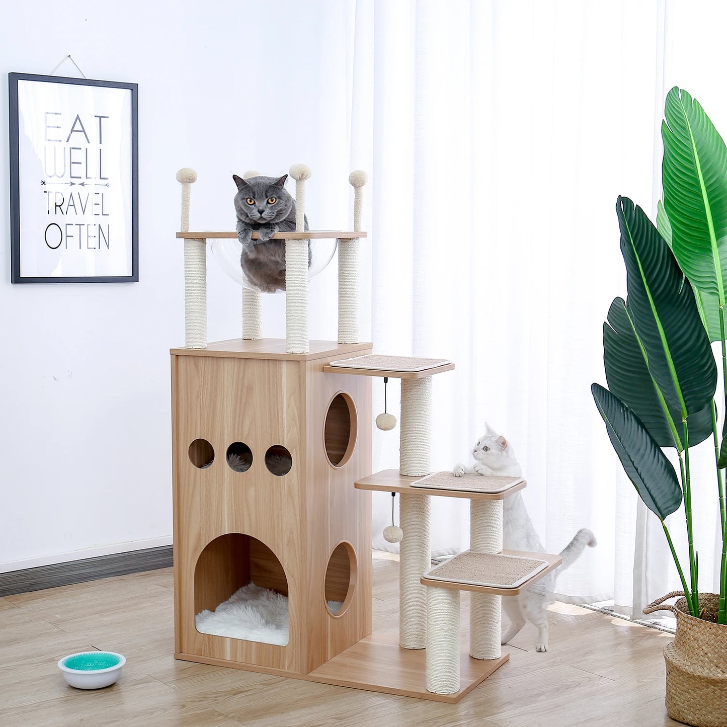 Multi Level Cat Tree Indoor Wood Tower With Scratching Posts