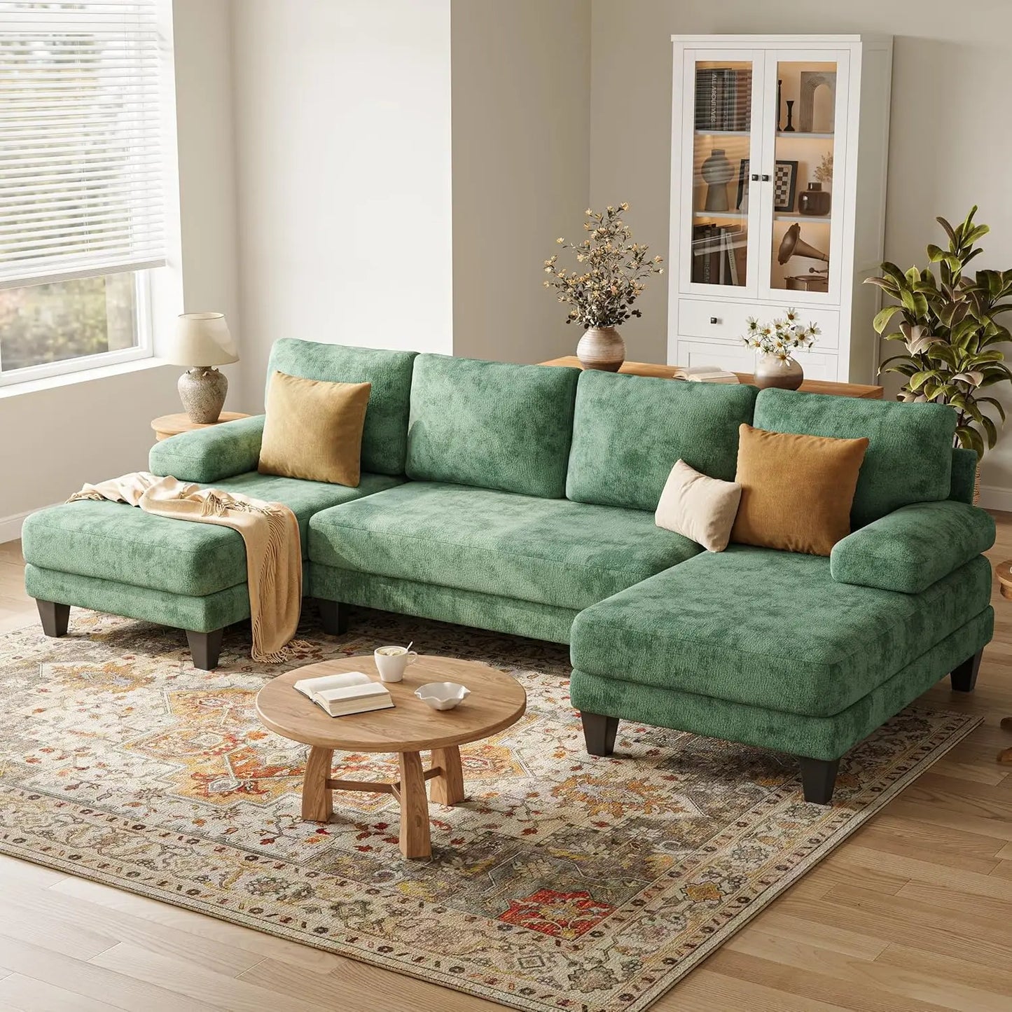 U Shaped Sectional Sofa With Double Chaise For Living Room