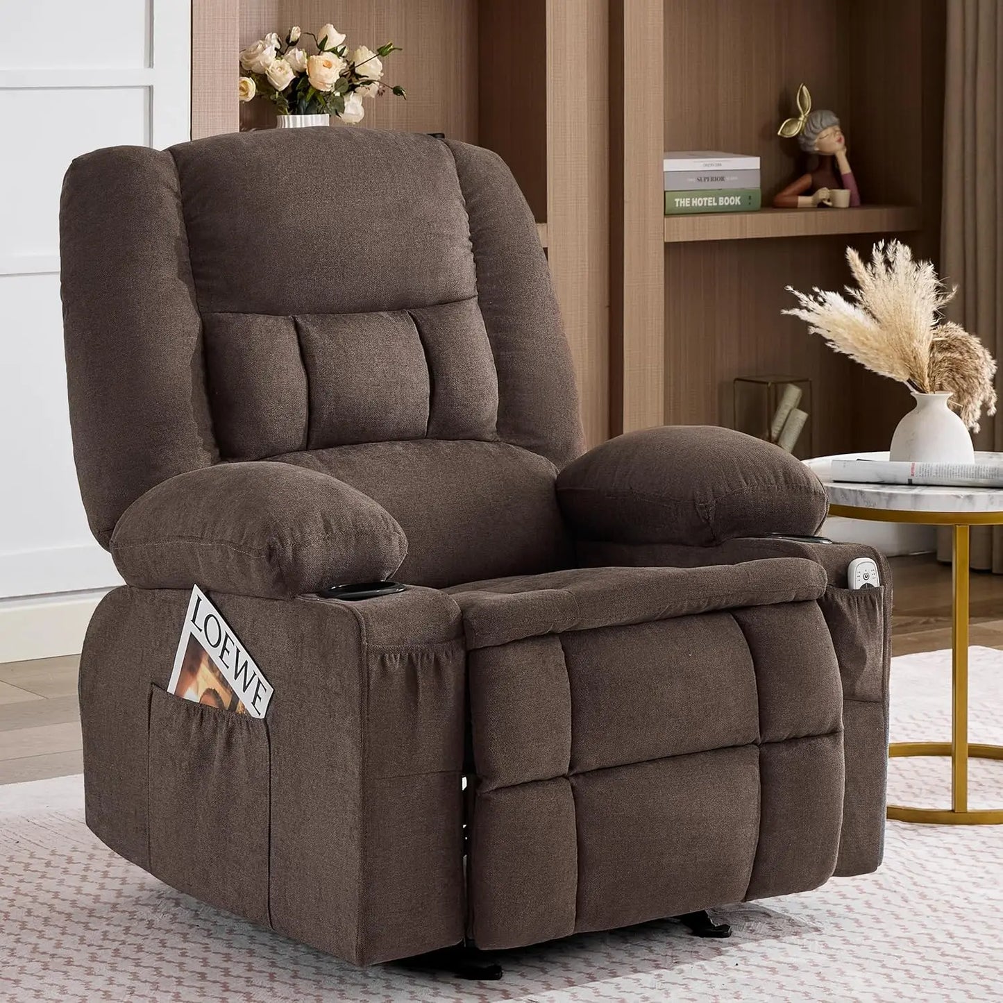with Massage and Heat, Nursery Rocking Chairs for Living Room, Ergonomic Comfy Relining Chair with Cup Holder