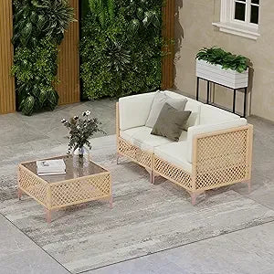 Outdoor Wicker Patio Sectional Set Boho Sofa With Coffee Table