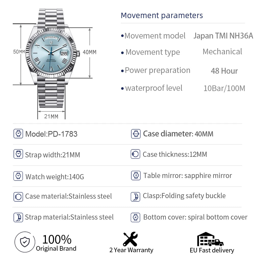 Pagani Design Mens Automatic Mechanical Wristwatch Waterproof