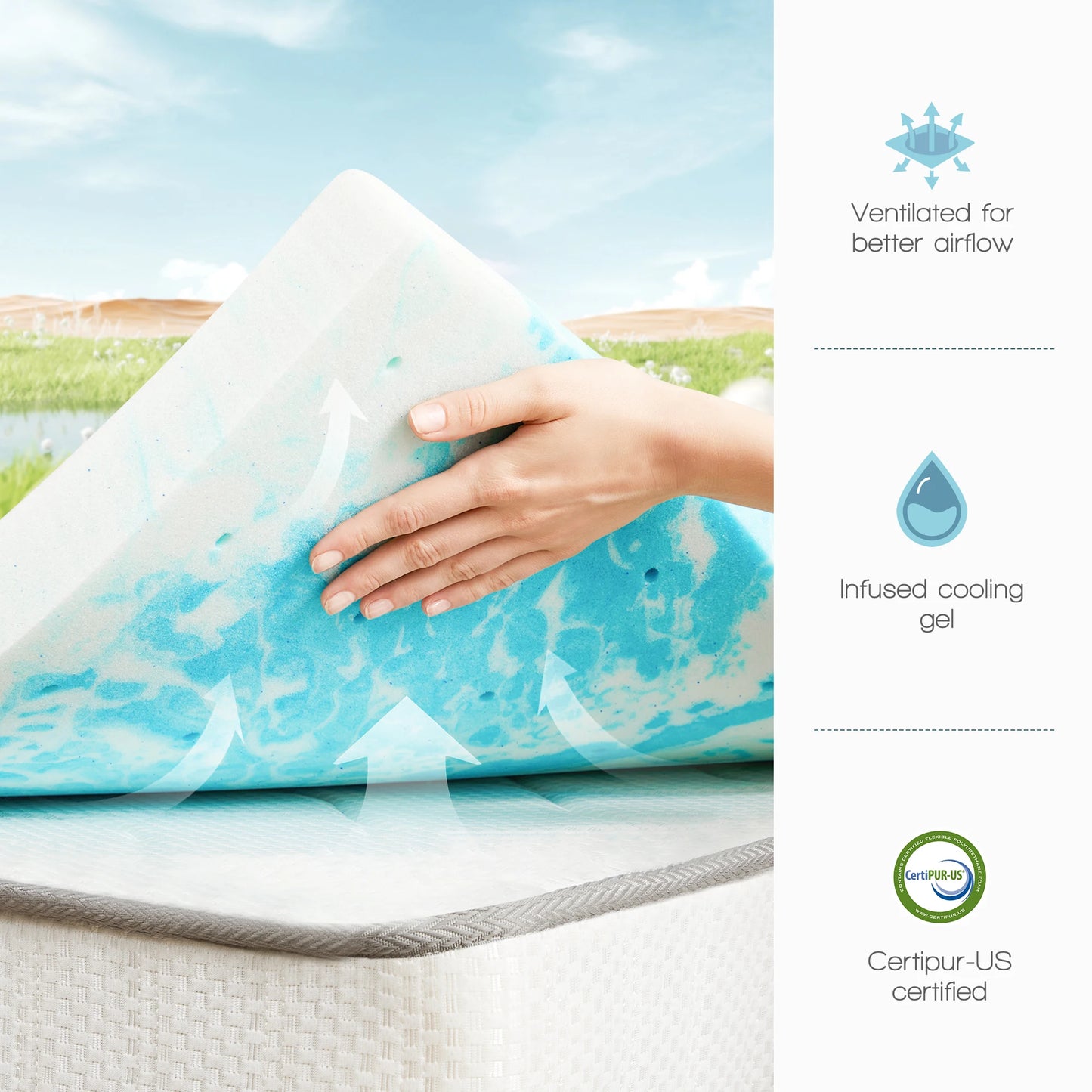 JHK Gel Memory Foam Mattress Topper For Cooling Comfort