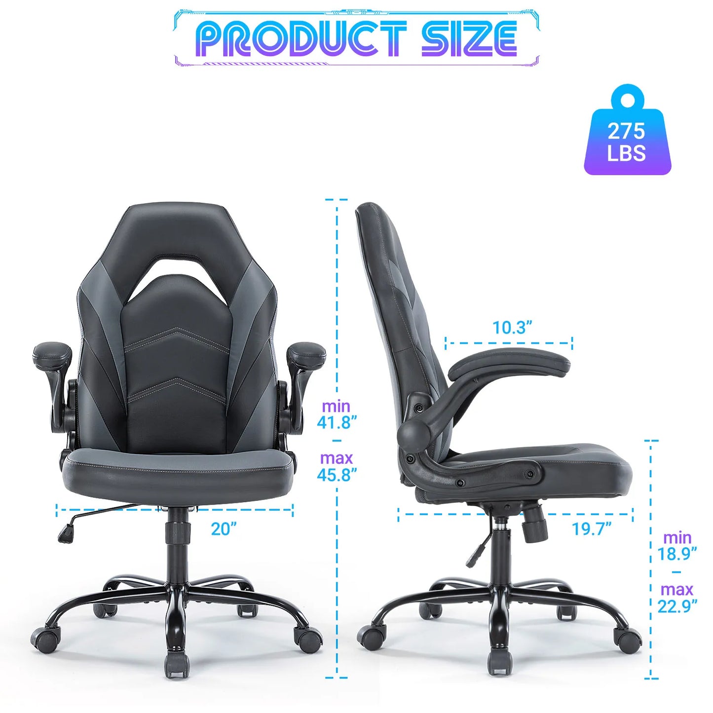JHK Ergonomic Office Gaming Chair With Adjustable PU Leather Armrests