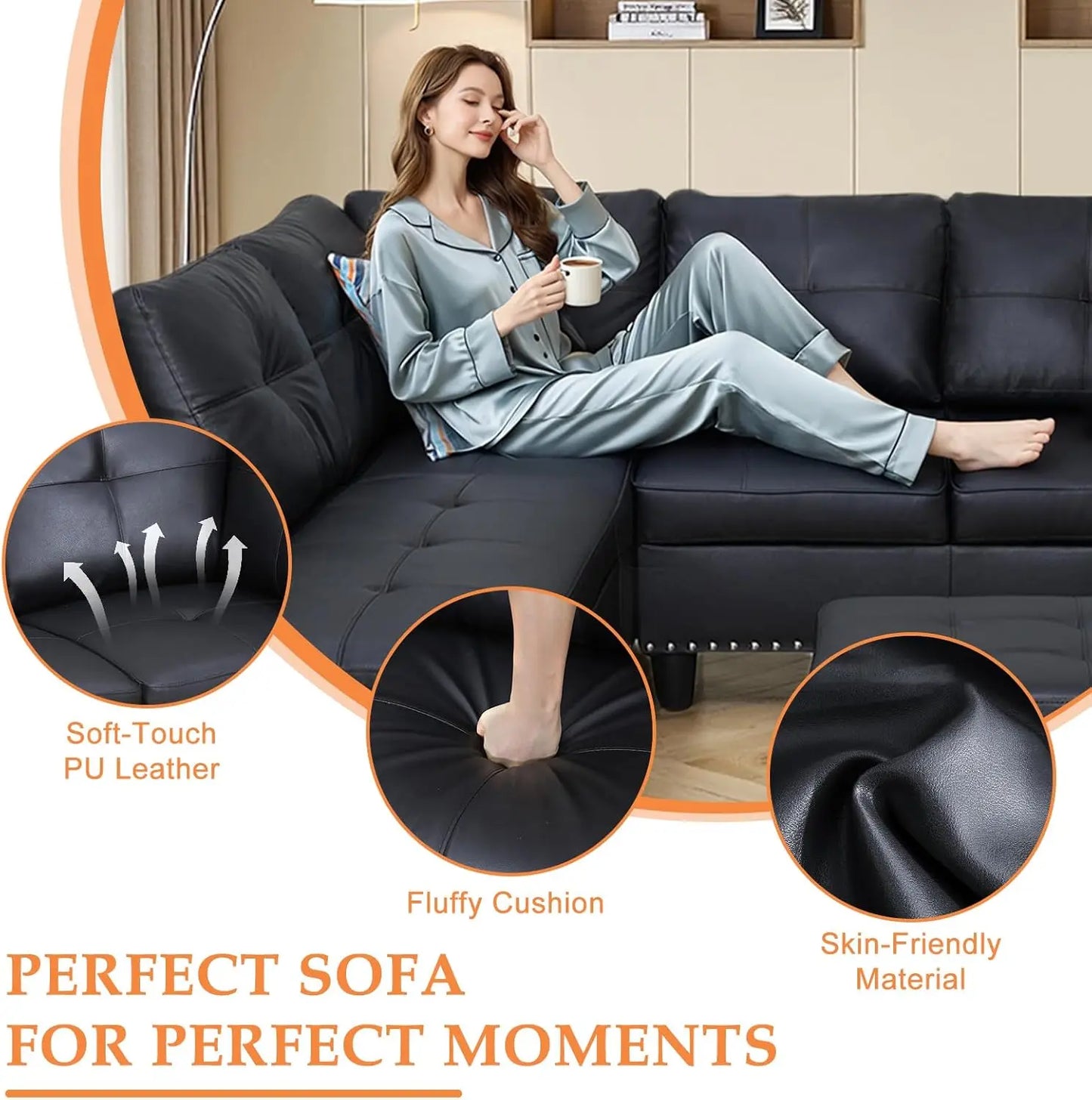 Modern Sectional Sofa Couch 4 Seater Set With Chaise Lounge
