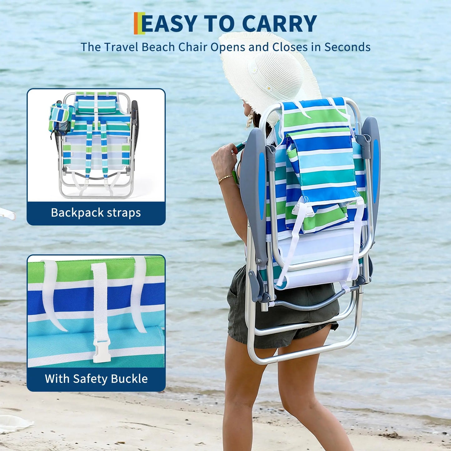 2 Pack Backpack Beach Chairs With Cooler Pouch