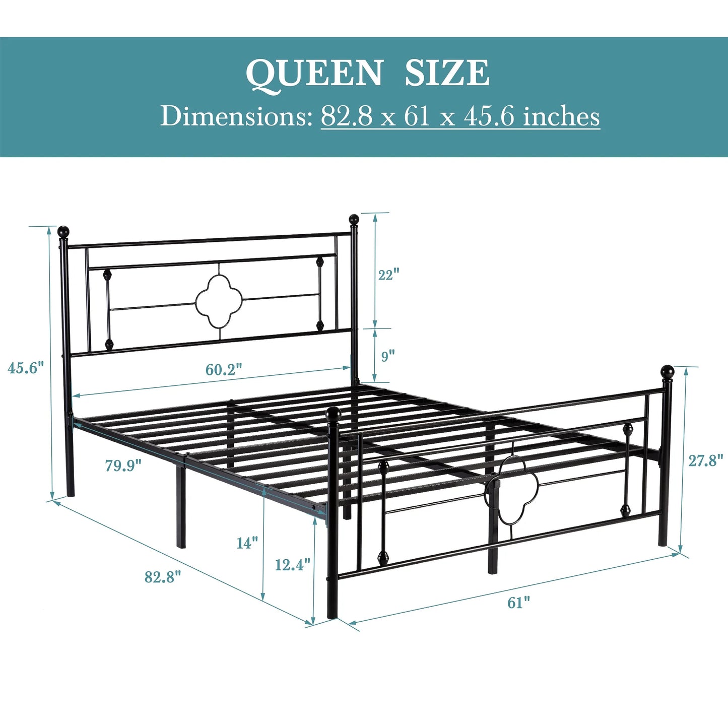 HOOMIC Vintage Victorian Metal Platform Bed Frame With Wrought Iron Headboard