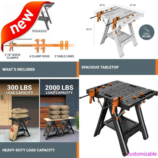 Worx Folding Work Table Sawhorse 2 In 1 Portable Workbench