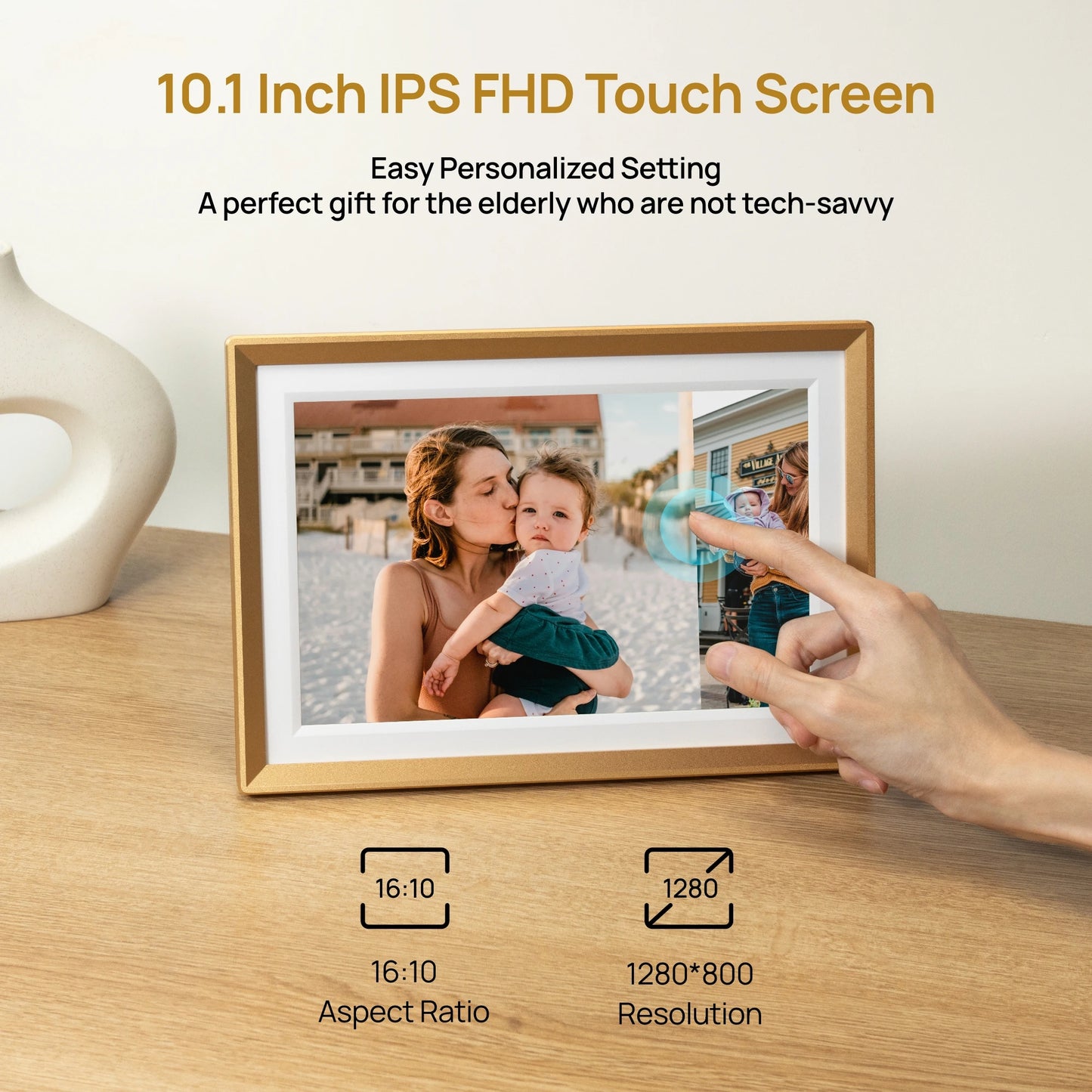 ARZOPA Metal Digital Picture Frame WiFi 10.1" HD IPS Touch Screen Smart Photo Frame Unlimited Photos Videos,Perfect Gifts family