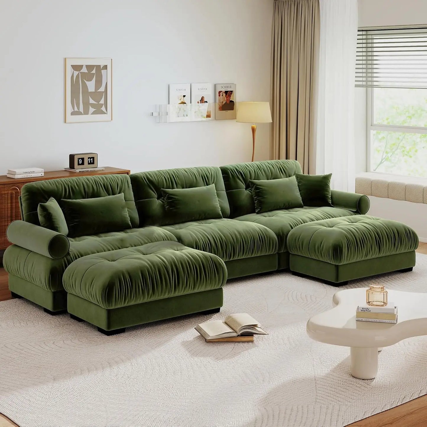 U Shaped Modular Sectional Sofa With Ottoman Velvet