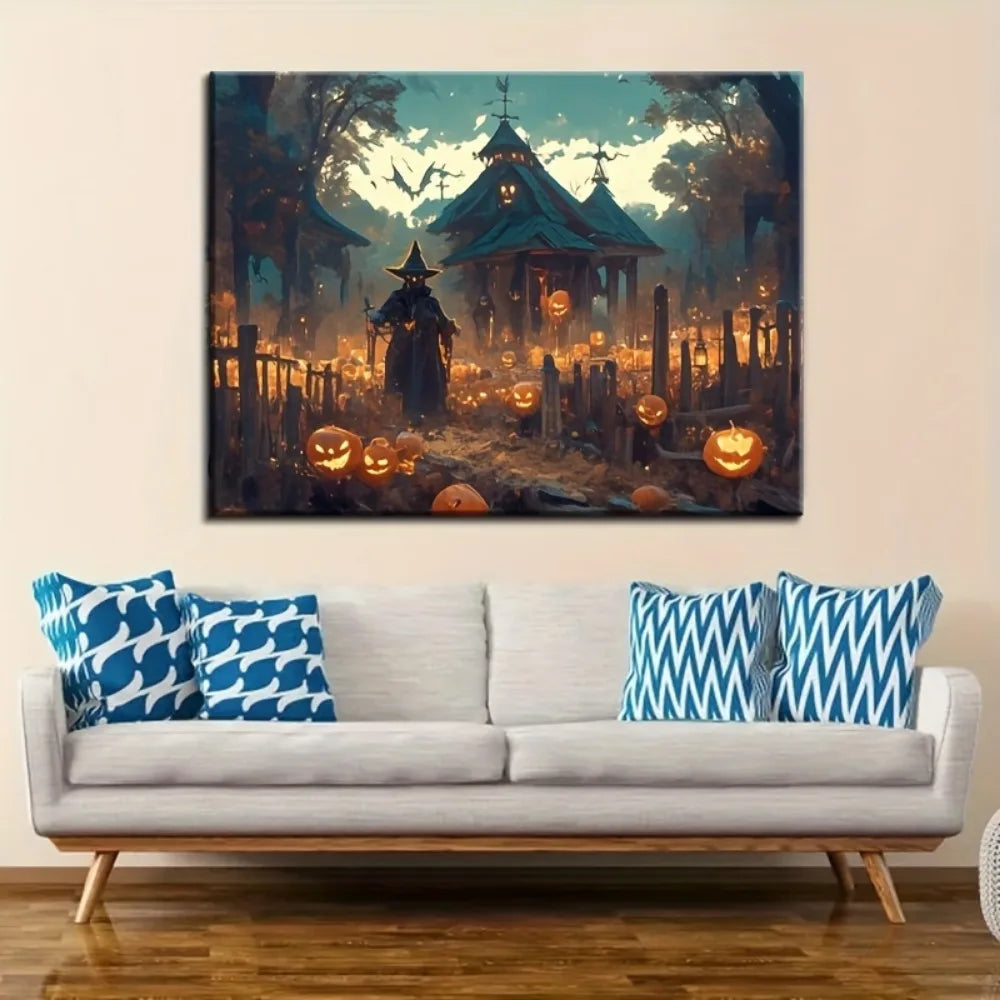 1.5 inch solid wood frame, scary Halloween ghost poster, spooky haunted house Halloween gift