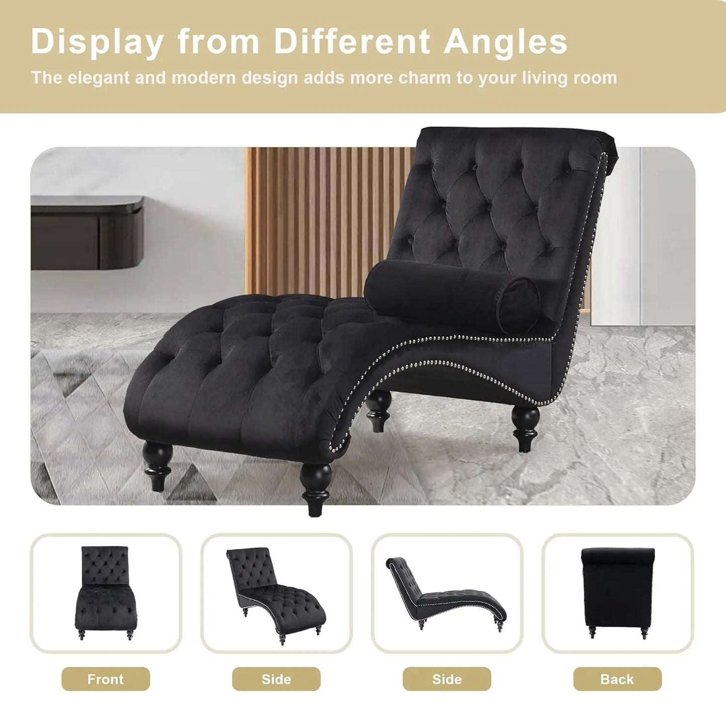 Chaise Lounge Indoor,Velvet Upholstered Lounge Chair Button-Tufted Armless Chair with Pillow, for Bedroom Living, Customized