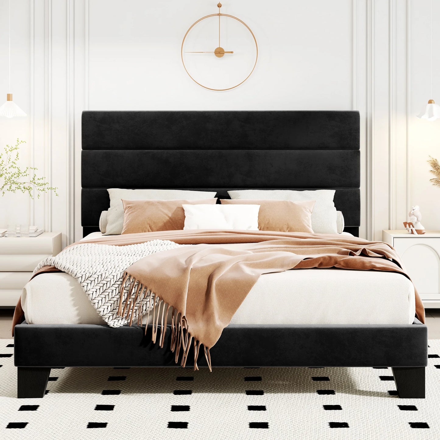 HOOMIC Bed Frame With Headboard Fabric Platform Bed Slats
