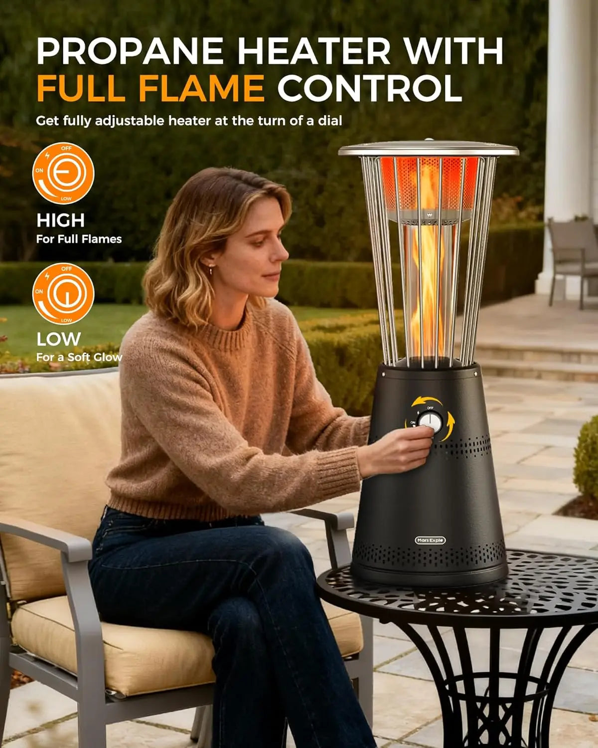 Tabletop Heater Patio Heater, 11,000 BTU Propane Patio Heater for Commercial, Balcony & Porch, Quartz Glass Tube, Portable Small
