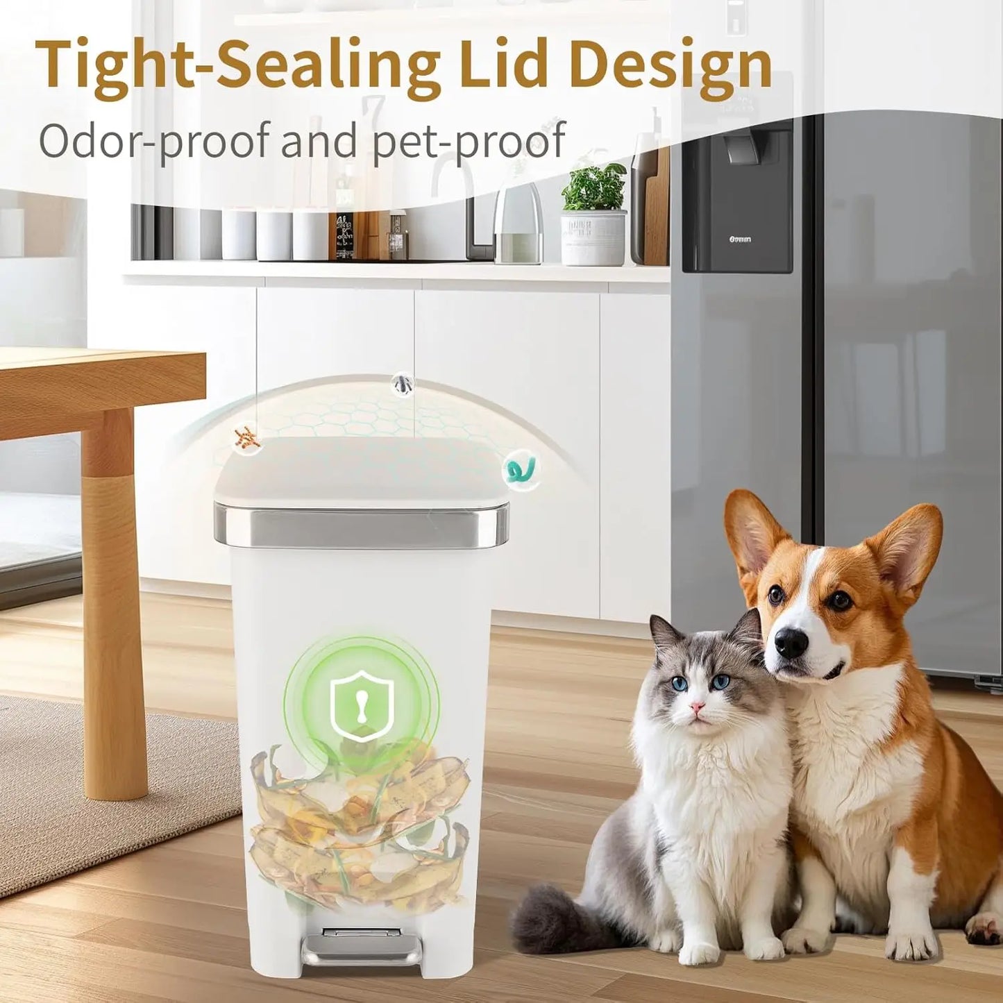 Bathroom Trash Can w/ Lid and 3 Rolls Trash Bags,