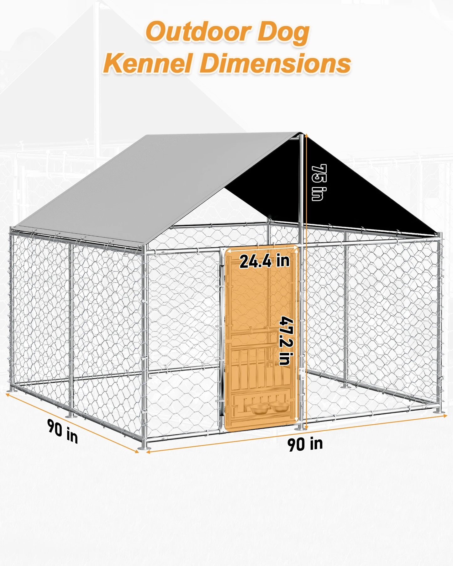 Outdoor Dog Kennel With Rotating Feeder Roof And Double Doors