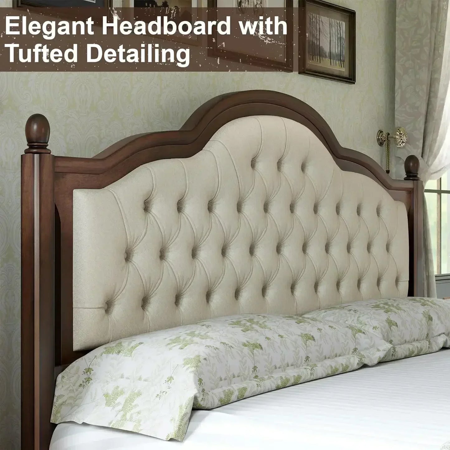 Solid Wood Bed Frame Transitional Platform Bed With Wood Slats