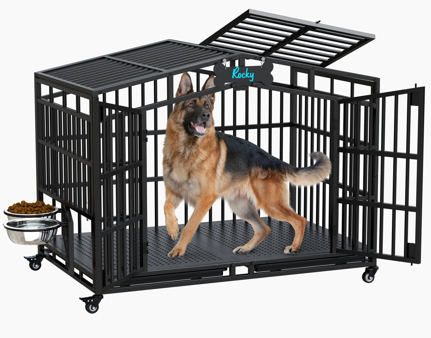 Heavy Duty Dog Crate Metal Kennel With Lockable Wheels